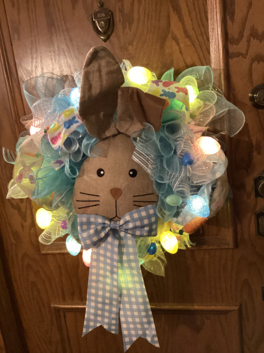 Bunny Easter with lights wreath